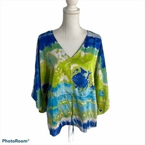 Chaps Tunic Top Blue Green Women’s Small V-neck